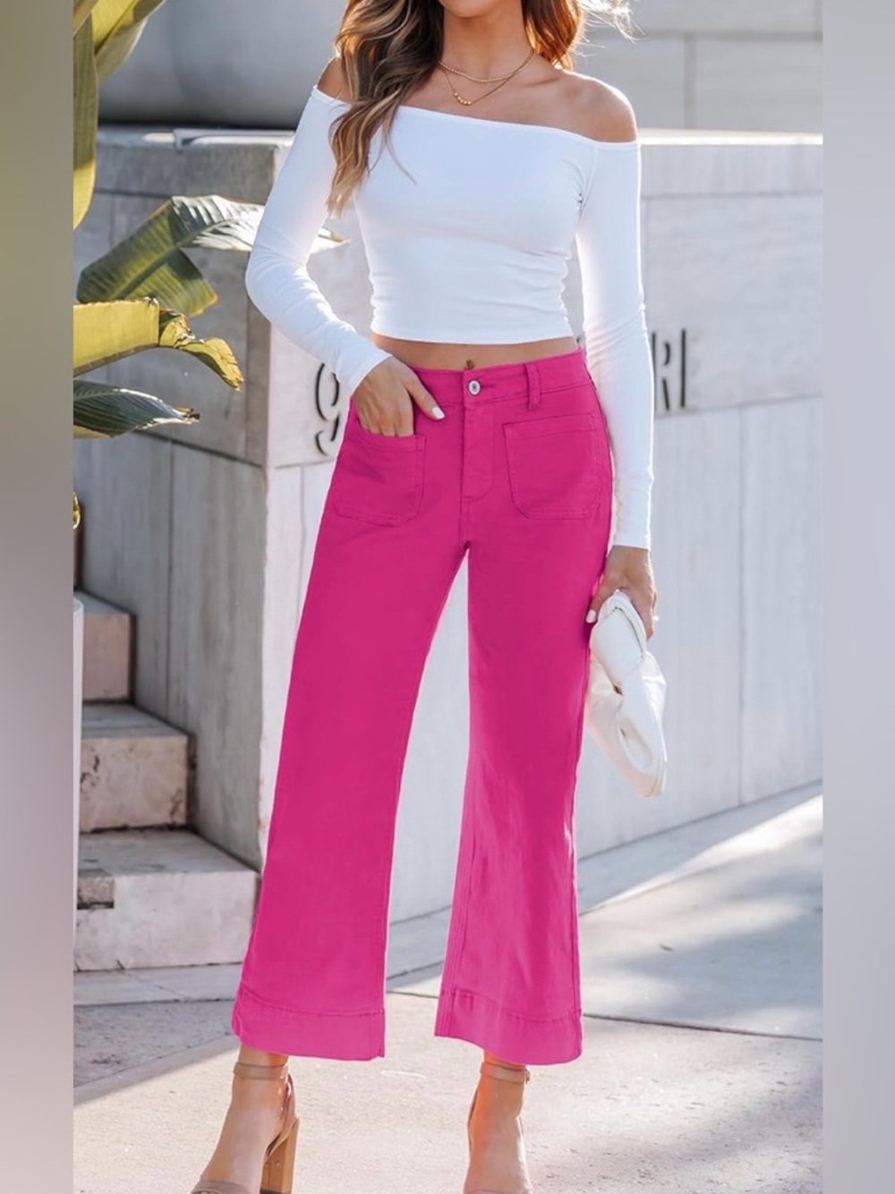 Luvamia Wide Leg Crop Flare Jeans Hot Pink sz Large